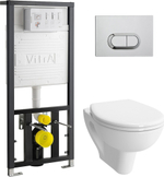 Комплект Vitra 9004B003-7202 подвесного безободкового унитаза S20 Rim-Ex с инсталляцией и кнопкой, сиденье микролифт