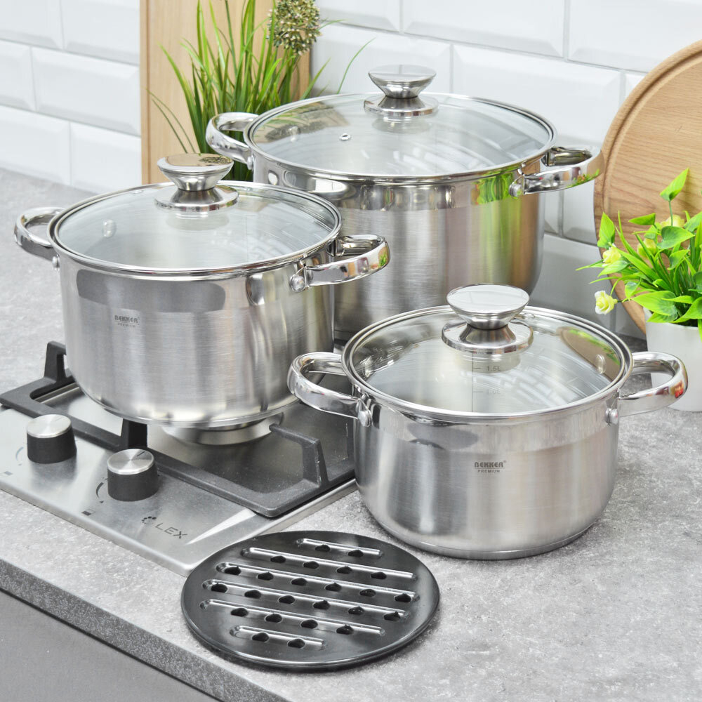 Набор кастрюль 3 предмета (2,9л, 3,9л, 6,5л) Jumbo BK-1250