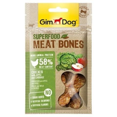 GimDog Суперфуд дополнительный корм лакомство для собак мясные косточки из курицы с яблоком и капустой