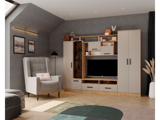 Гостиная ОСКАР-5 дуб крафт золотой / кашемир