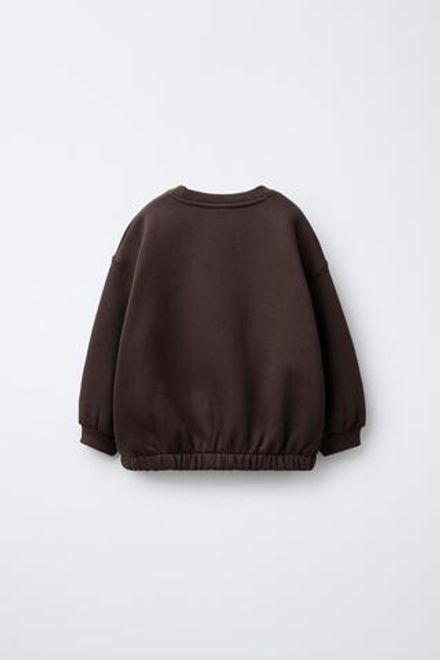 ZARA ТОЛСТОВКА С КОНТРАСТНОЙ ВЫШИВКОЙ, ШОКОЛАДНЫЙ
