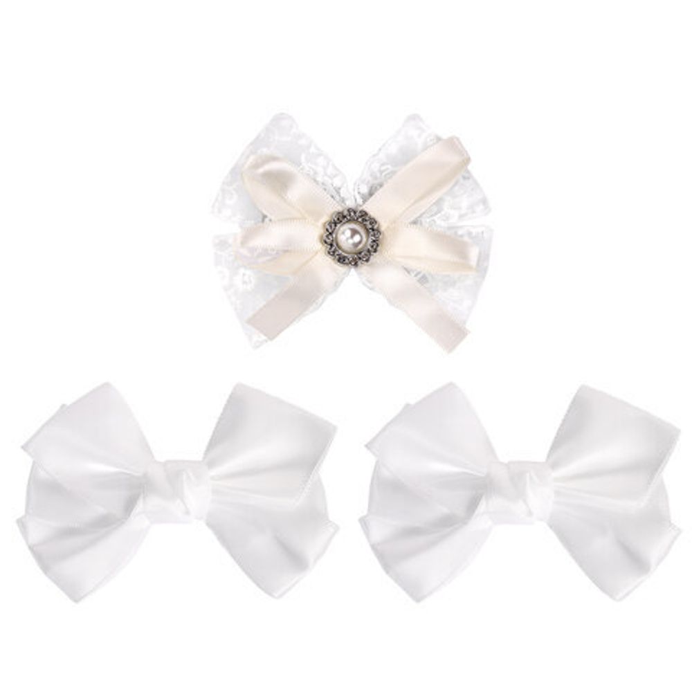 Бант для волос НАБОР 2 шт. и 1 шт., 10х8 см, на заколке, белый, АССОРТИ, MONTE VITA, 457119