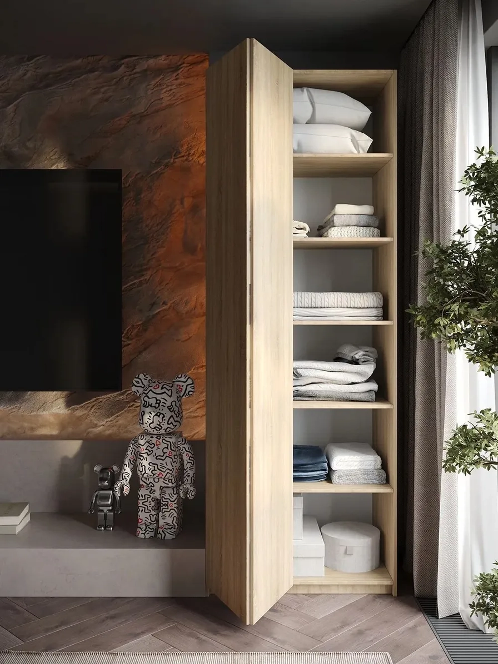 Шкаф Распашной Бежевый 81х220x52,5 SOHO Push to Move, полки