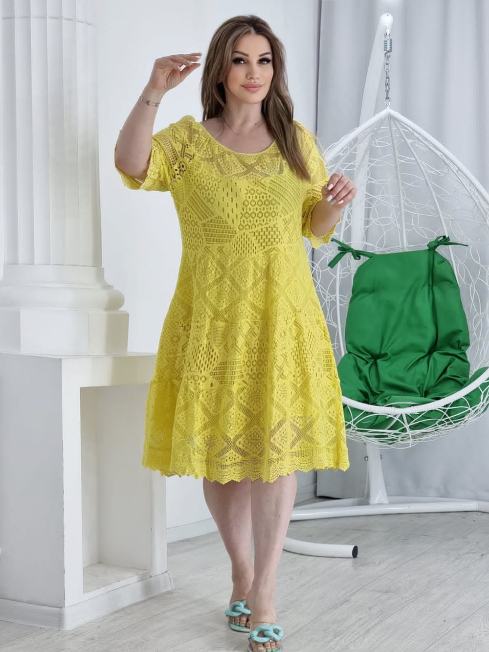 Платье-миди Meet Геометрия кружево цвет желтый