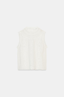 ZARA ТОП С ВЫШИВКОЙ БЕЗ РУКАВОВ — ZW COLLECTION, ЭКРЮ