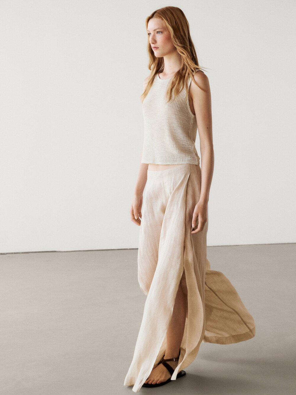 Massimo Dutti Трикотажный топ без рукавов, натуральный, кремовый