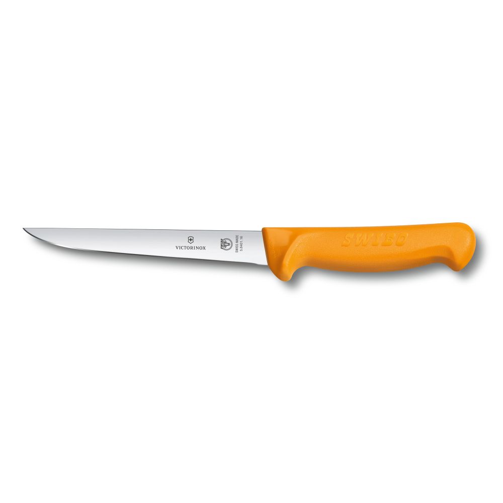 Фото нож обвалочный VICTORINOX Swibo с прямым лезвием из нержавеющей стали 16 см и рукоятью из пластика жёлтого цвета с гарантией