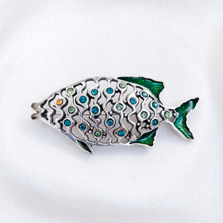 "Групер" брошь в серебряном покрытии из коллекции "Красное море" от Jenavi с замком булавка