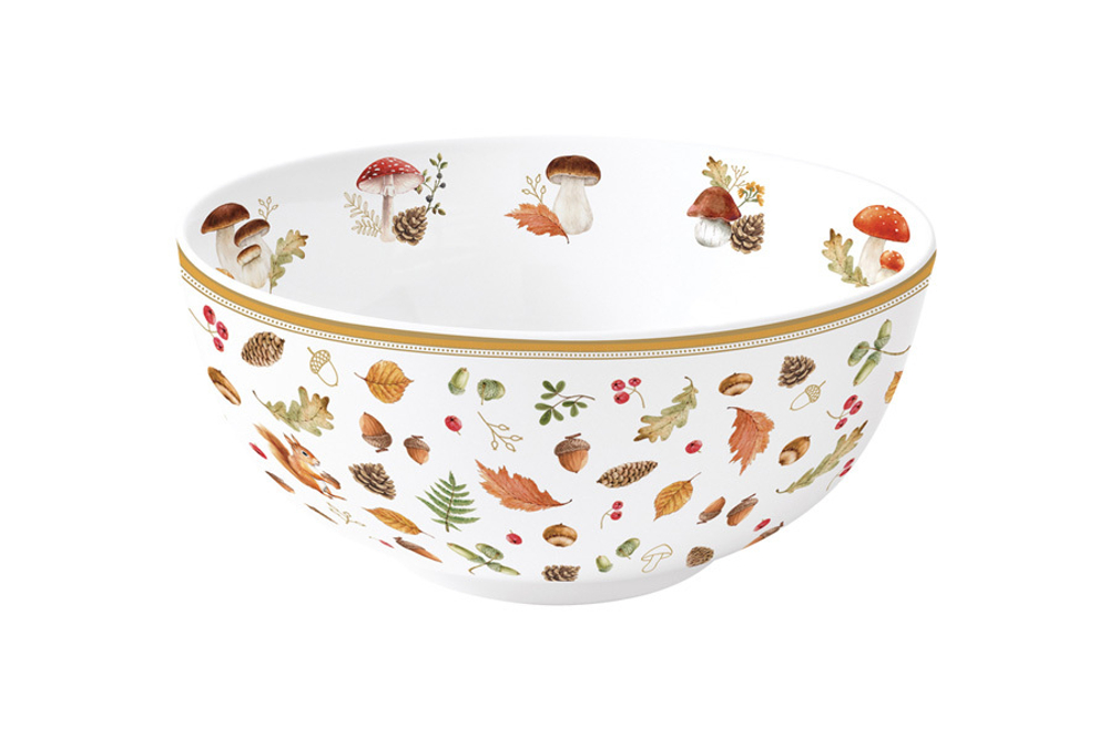 Салатник 15х8см 600мл Easy Life Autumn Breeze Грибы и листья белый