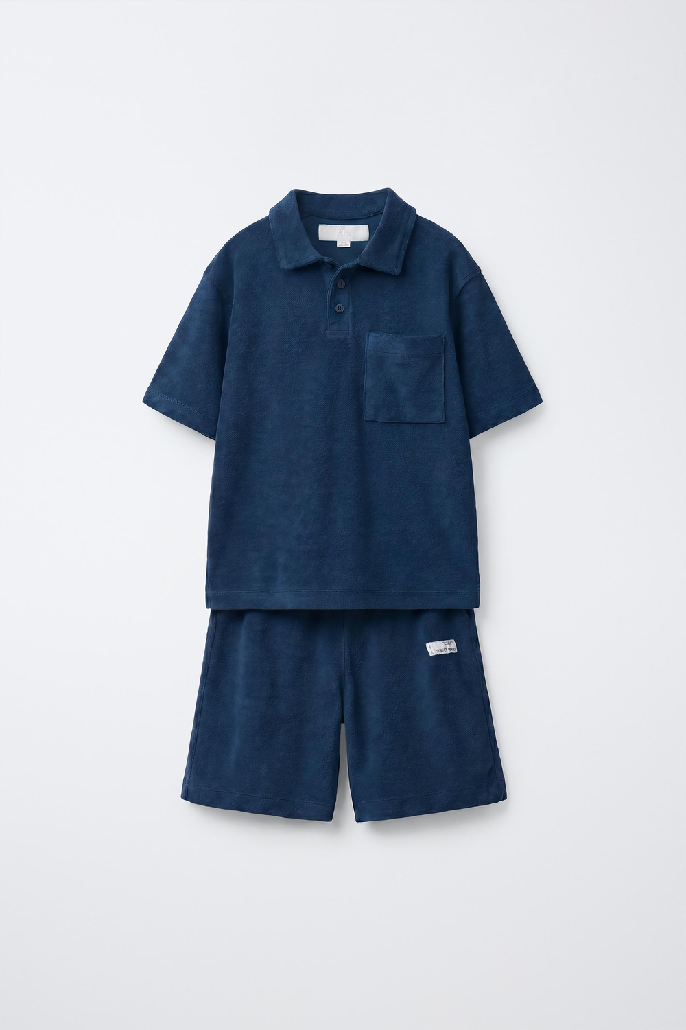 ZARA КОМПЛЕКТ ИЗ ПОЛО И ШОРТ-БЕРМУДОВ ИЗ МАХРОВОЙ ТКАНИ, СИНИЙ