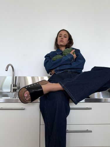 Темно-синие джинсы-трансформеры на кулиске