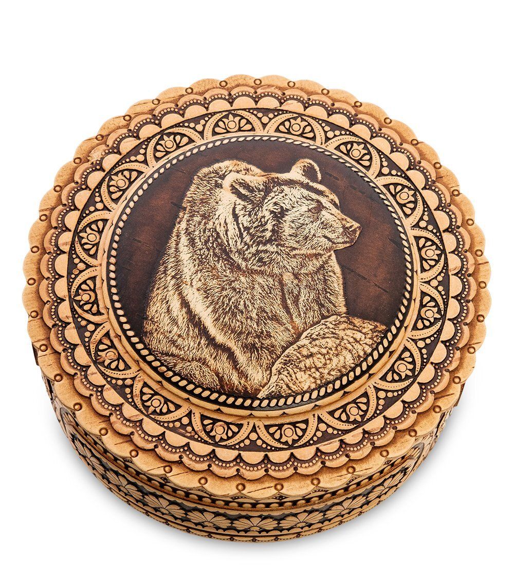 Народные промыслы BST-401/ 9 Шкатулка «Медведь» (береста) - Вариант A