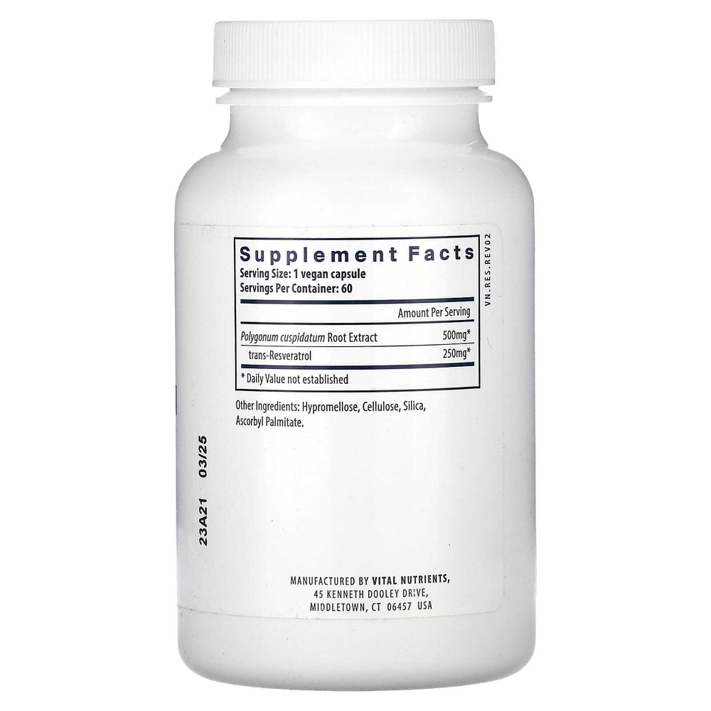 Vital Nutrients, ресвератрол, 60 веганских капсул