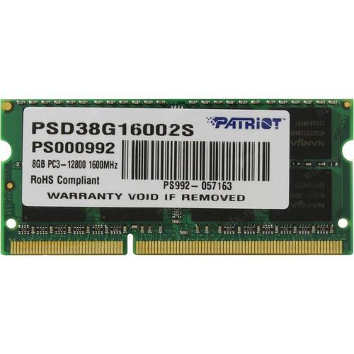 Модуль памяти д/ноут DDR3 SODIMM 8Gb Patriot <PSD38G16002S> PC3-12800 CL11 (for NoteBook)