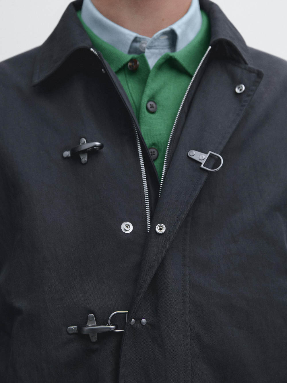 Massimo Dutti Куртка из смесового хлопка с застежками-тоггл, темно-синий