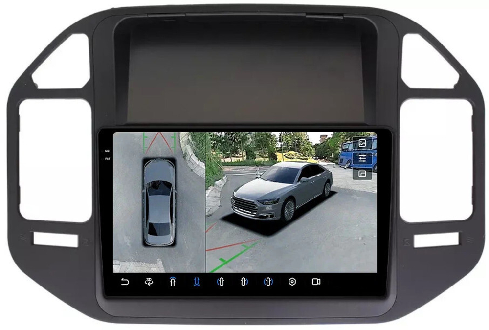 Магнитола для Mitsubishi Pajero 3, Montero 3 1999-2006 (рамка черная) - FarCar BX3237M-360 монитор 9.5" 2K QLED на Android 13, 6Гб+128Гб, CarPlay, 4G SIM-слот, 4 камеры в комплекте