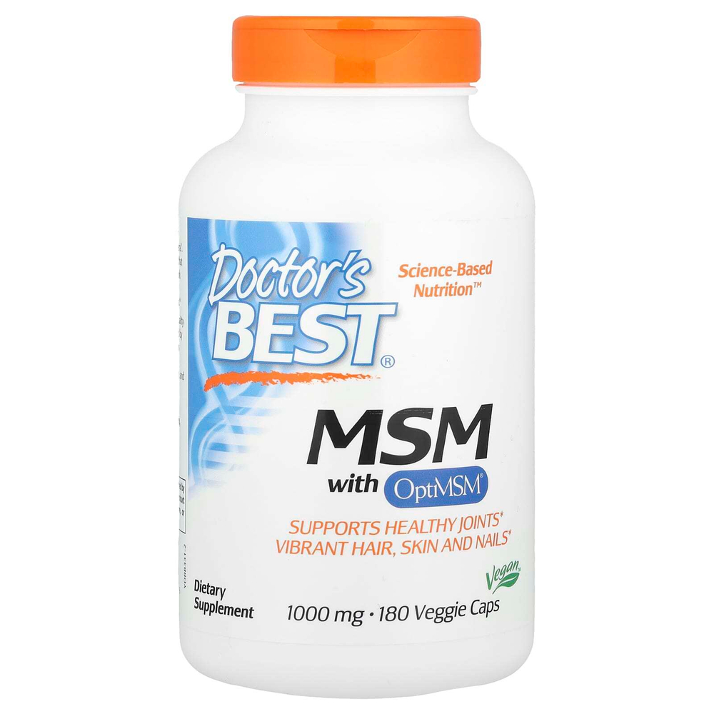 Doctor's Best, МСМ с OptiMSM®, 180 растительных капсул (1000 мг в 1 капсуле)