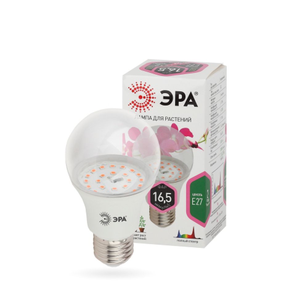 Фитолампа для растений светодиодная ЭРА FITO-11W-Ra90-E27 полного спектра 11 Вт Е27 | Фитолампы Е27