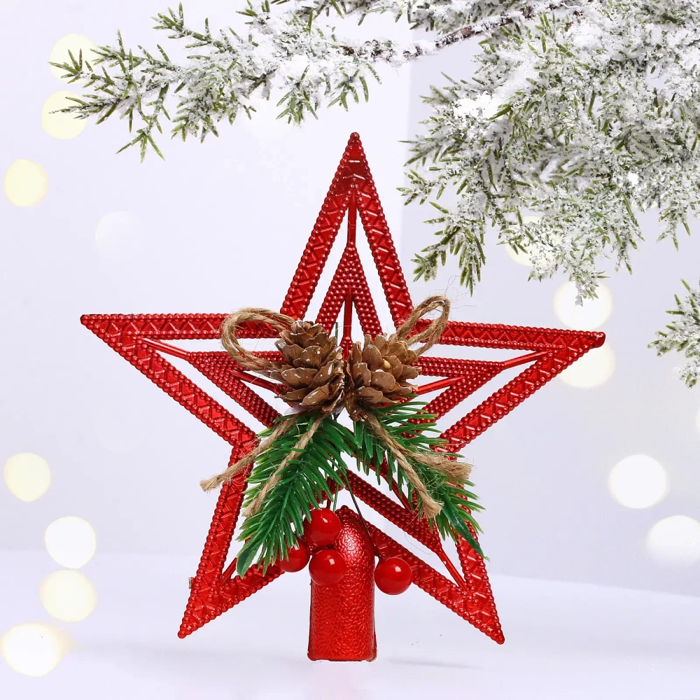 Звезда на ёлку «Волшебство ночи» шишки 14,5*14,5 см, Красный