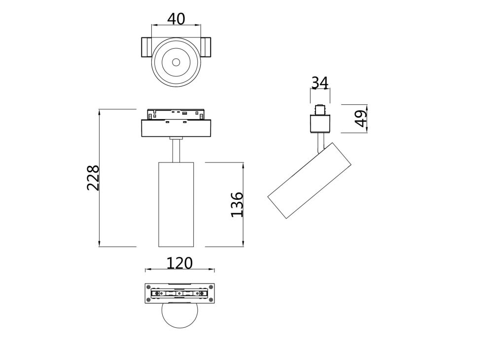 Трековый светильник для магнитного шинопровода светодиодный Maytoni S35 Focus Led TR019-2-7W4K-B