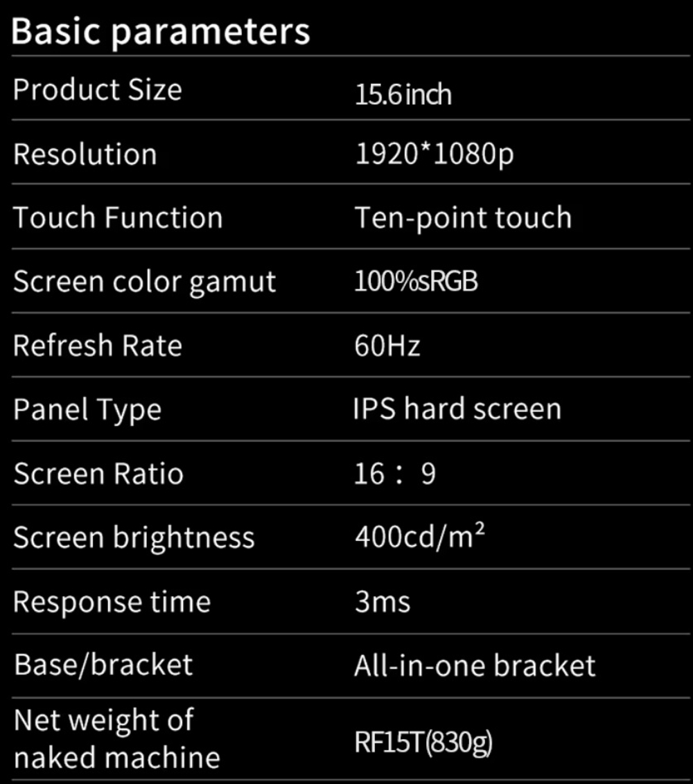 15.6" Портативный сенсорный монитор VCHANCE FHD IPS 1920x1080, 60 Гц