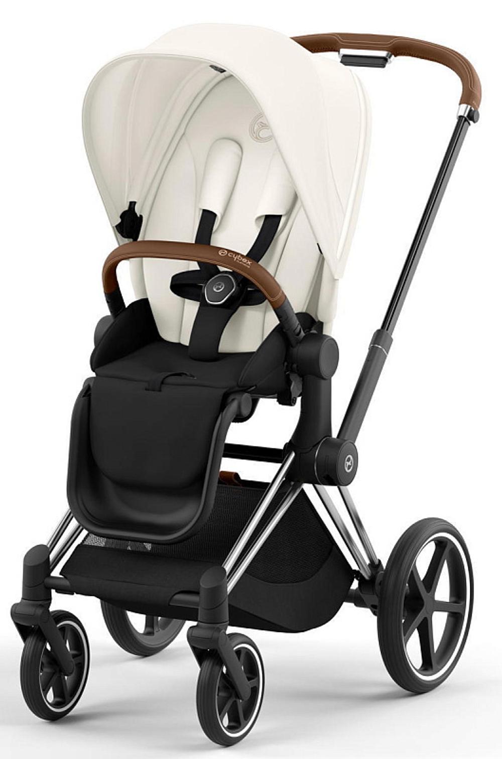 Коляска 3 в 1 Cybex Priam IV Chrome Brown complete и автокресло Cloud T i-Size Peach Pink Plus Off White