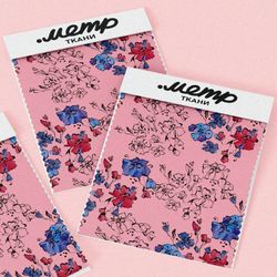 Ткань габардин красные и синие цветы