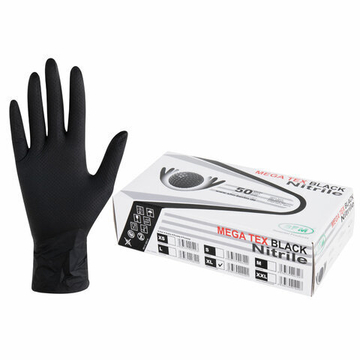 Перчатки нитриловые сверхпрочные с текстурой SFM MEGA TEX BLACK 25 пар (50 штук), XL (очень большой).