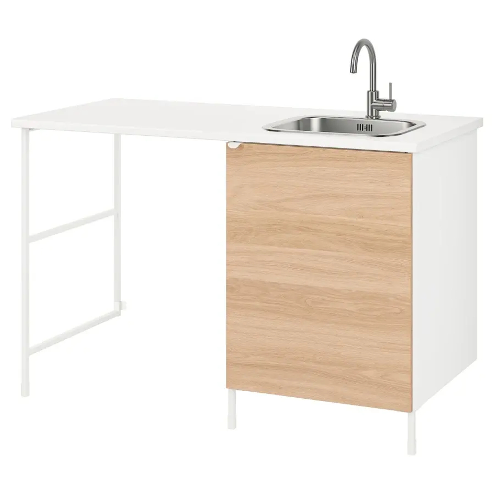 Шкаф под раковину - IKEA ENHET, 139х63.5х90.5 см, белый/имитация дуба, ЭНХЕТ ИКЕА