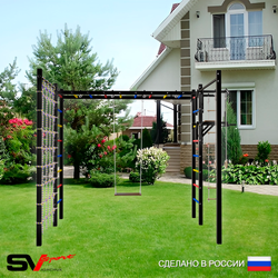Уличная шведская стенка Sv Sport рукоход с комплектом турник прямой 2шт У5326 (Турник/Брусья/Деревянные/Канат/кольца/лестница/Сетка)