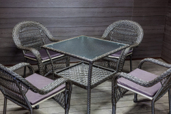 Садовый комплект из искусственного ротанга Мэдисон НЬЮ (Medison NEW) стол квадратный 80х80 + 4 кресла с подушками на сиденье