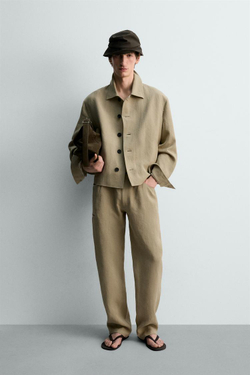 ZARA БРЮКИ BALLOON FIT ИЗ 100% ЛЬНА - LIMITED EDITION, РЫЖЕВАТО-КОРИЧНЕВЫЙ