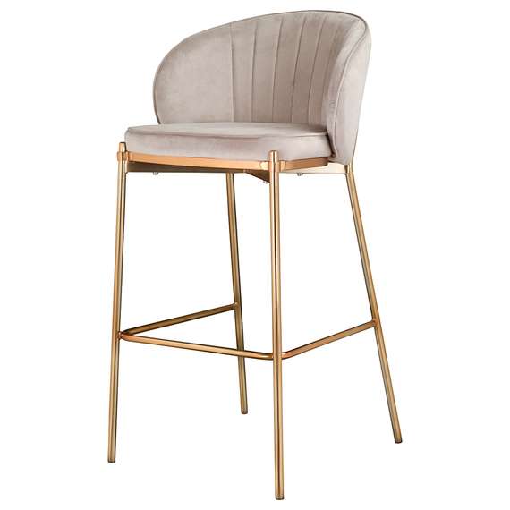 Барный стул Coral серо-бежевый велюр с золотыми ножками