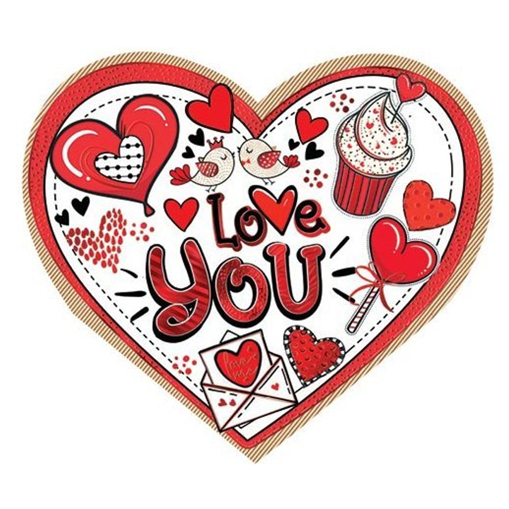 Открытка двойная, "Love YOU", 159х297 мм, с текстом, фольга, форма-сердце