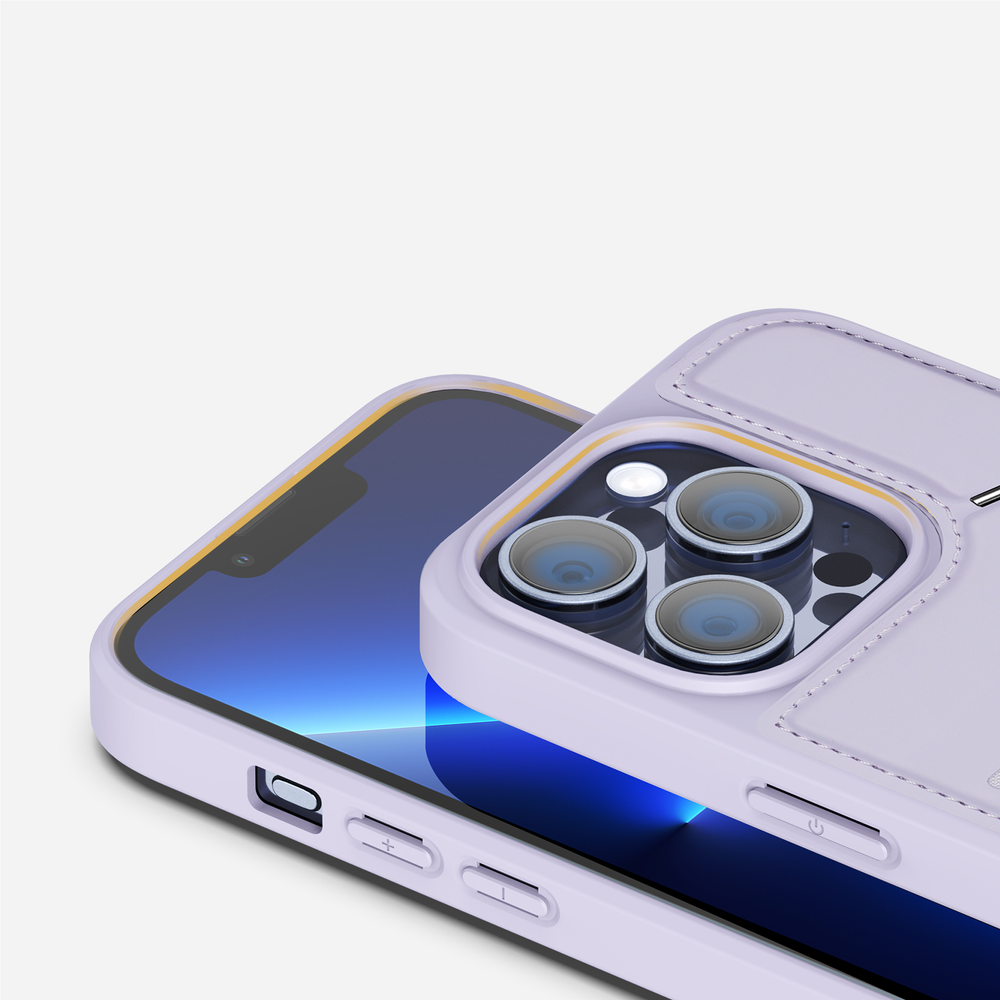 Чехол фиолетового цвета с MagSafe и подставкой-картхолдером от Dux Ducis для iPhone 13 Pro, серия Rafi II Mag Series