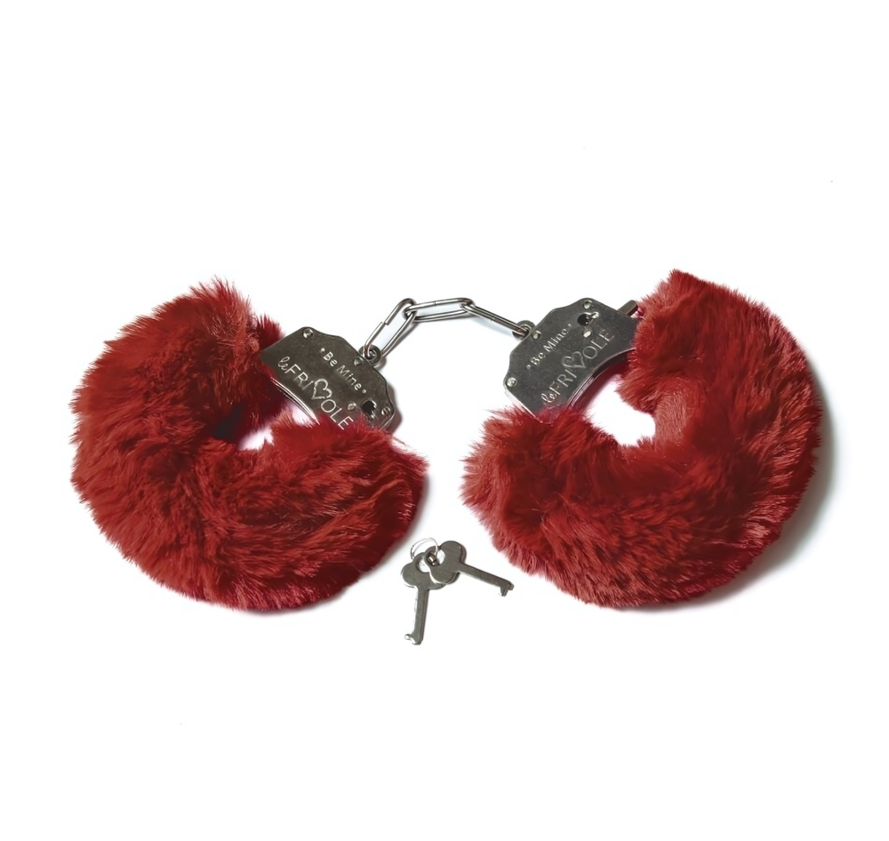 Наручники с пушистым мехом бордовые