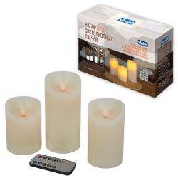 ULD-F065 WW RC CANDLE SET3 Фигура светодиодная Свеча на батарейках 2AA не в-к. в составе набора из 3 штук. Диммируемая. 1 светодиод. Теплый белый свет. Пульт ДУ в-к. TM Uniel