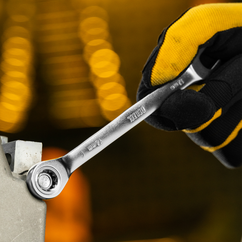 Набор ключей комбинированных трещоточных 6-19 мм, 12 шт., CrV, матовый хром Denzel