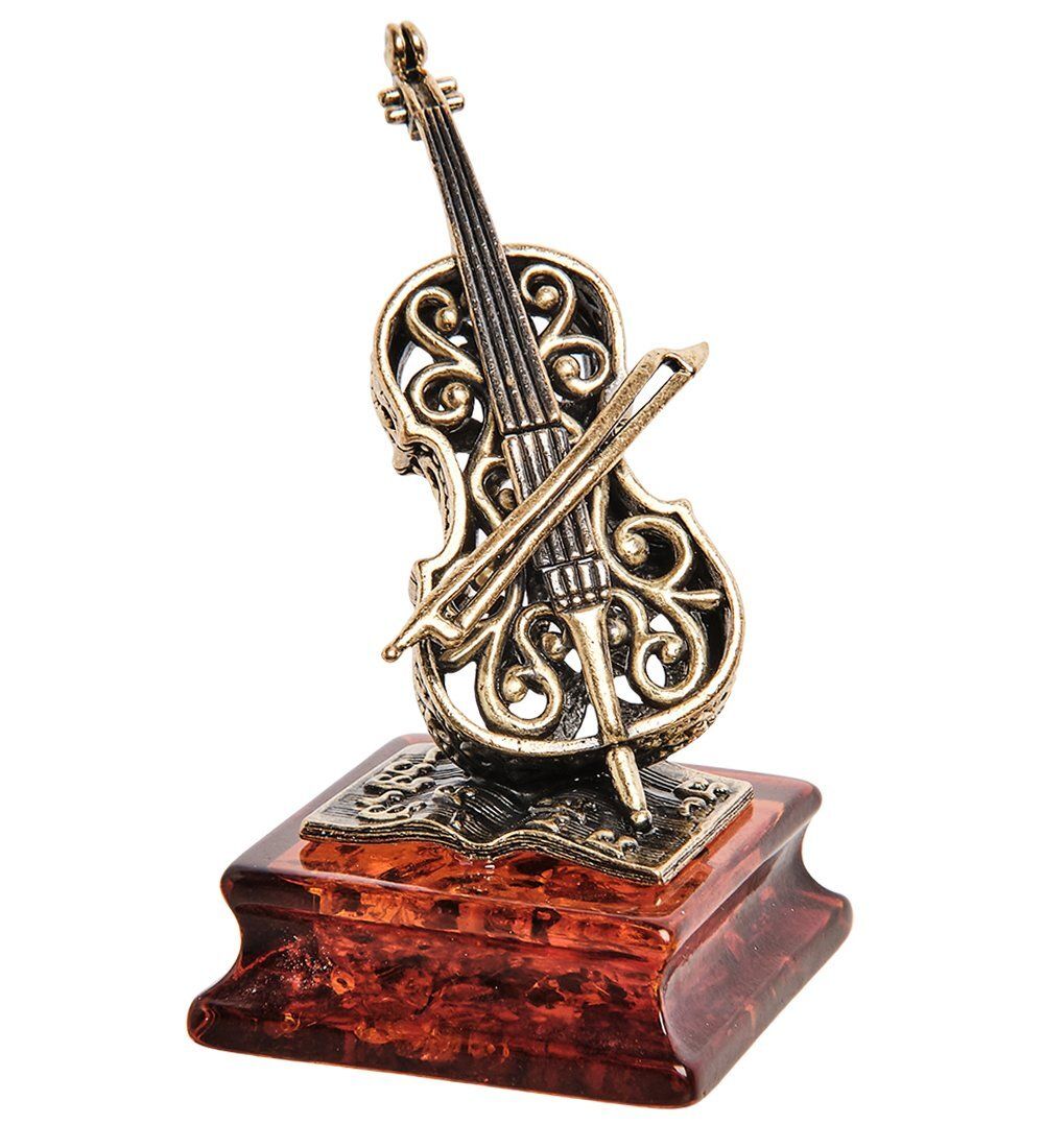 Народные промыслы AM-2836 Фигурка «Виолончель Ажурная» (латунь, янтарь)