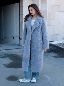 Шуба из шерсти мериноса, стальная, SilverFox