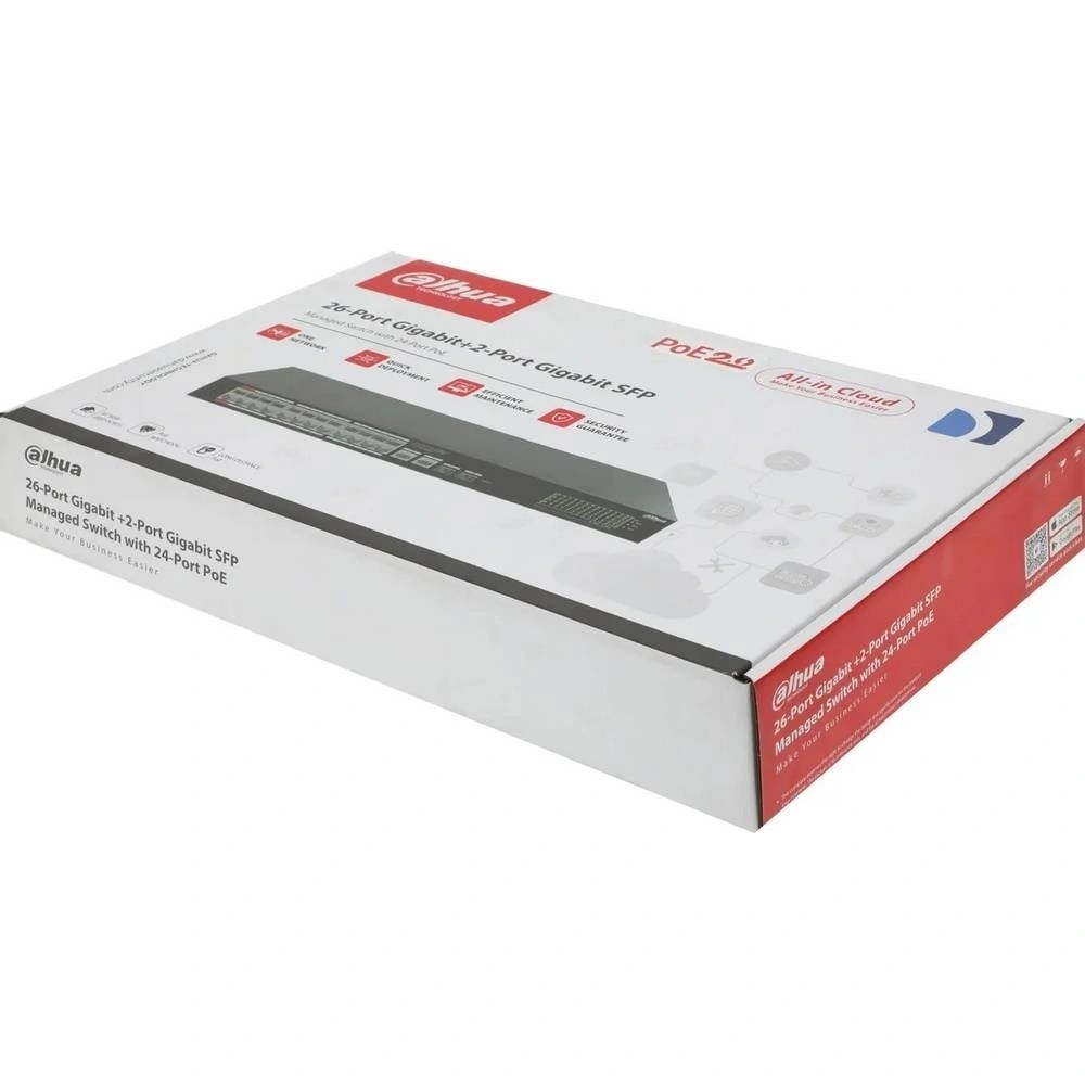 Коммутатор Dahua DH-CS4228-24GT-375 (L2) 24x1Гбит/с 2xКомбо(1000BASE-T/SFP) 2SFP 24PoE 375W управляемый