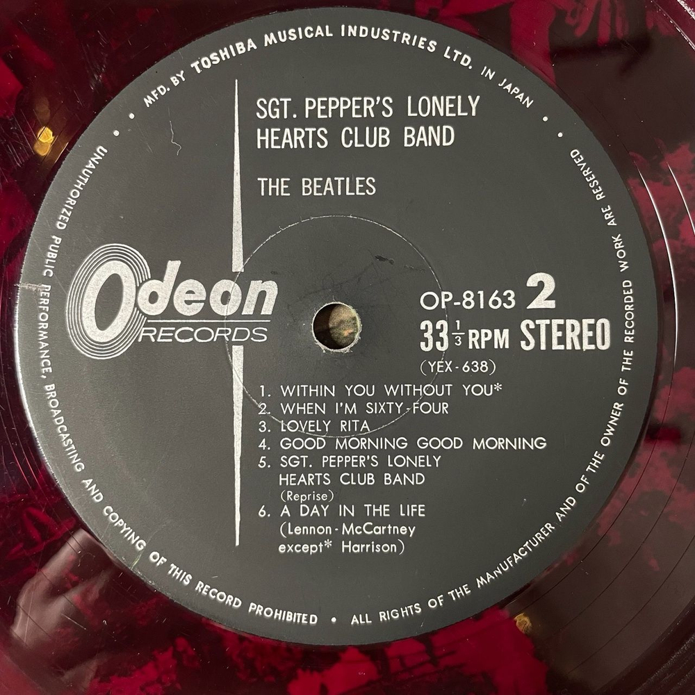 Винтажная виниловая пластинка LP The Beatles Sgt. Pepper Lonely Hearts Club Band (Japan 1967) (No Obi) (Red Wax Vinyl) Lovely Rita