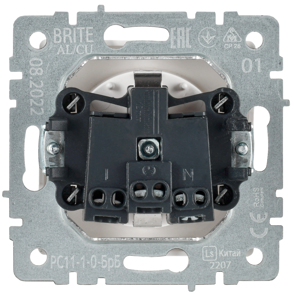 BRITE Розетка 1-местная с заземлением без защитных шторок 16А РС11-1-0-БрБ белый IEK