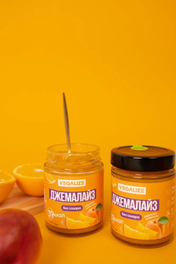 Джем 3 шт, Джемалайз VEGALIZE 3 шт, Абрикос-апельсин, без сахара, низкокалорийный, постный, фитнес-продукт, для похудения и здорового питания