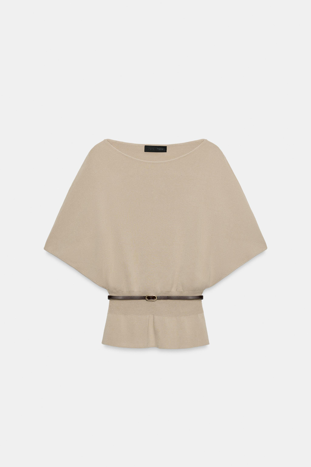ZARA ТРИКОТАЖНЫЙ ТОП С ПОЯСОМ, ПЕСОЧНЫЙ
