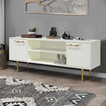 Тумба под ТВ Арт Колор matte 155см Стайл Голд Белый опал матовый