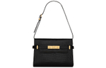 SAINT LAURENT MANHATTAN Crocodile Pattern Embossed Bright Cow Leather Crossbody Bag, Shoulder Bag Small Women"s Black
