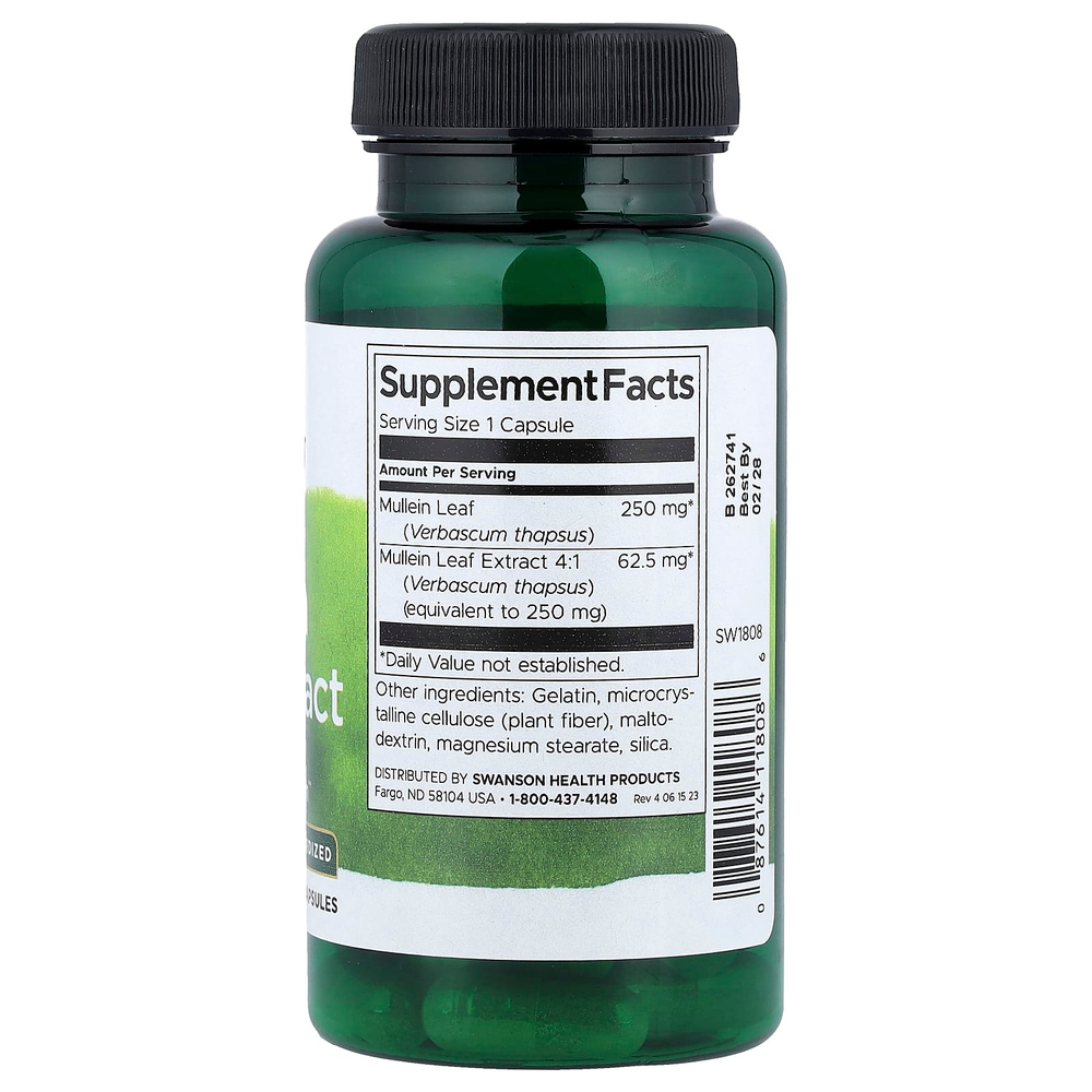 Swanson Vitamins, экстракт листьев коровяка, стандартизованный, 250 мг, 60 капсул