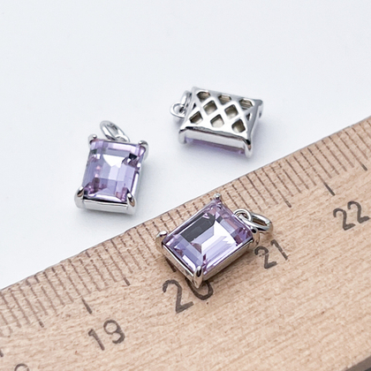 Подвеска Прямоугольник, цвет серебро (родий) + сиреневый, размер 10*7 мм, цена за 1 шт