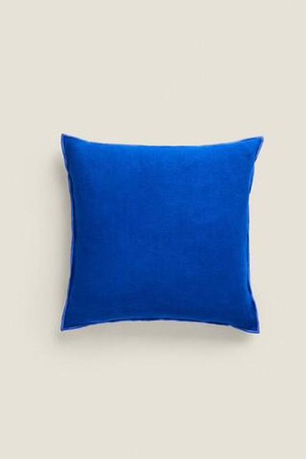ZARA HOME ЧЕХОЛ НА ПОДУШКУ С ОВЕРЛОКОМ, СИНИЙ
